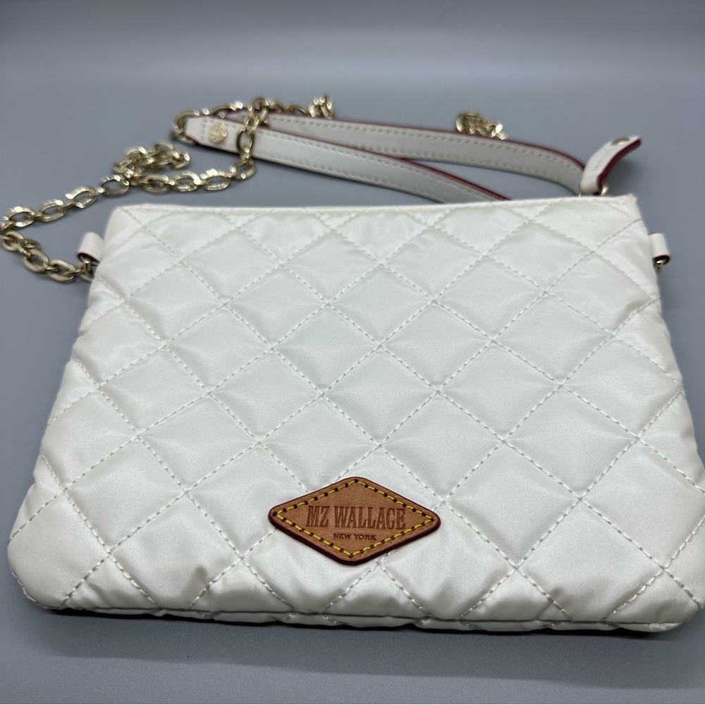 MZ Wallace Quilted Crossbody Bag in Ivory with Gold Chain - Picture 12 of 14